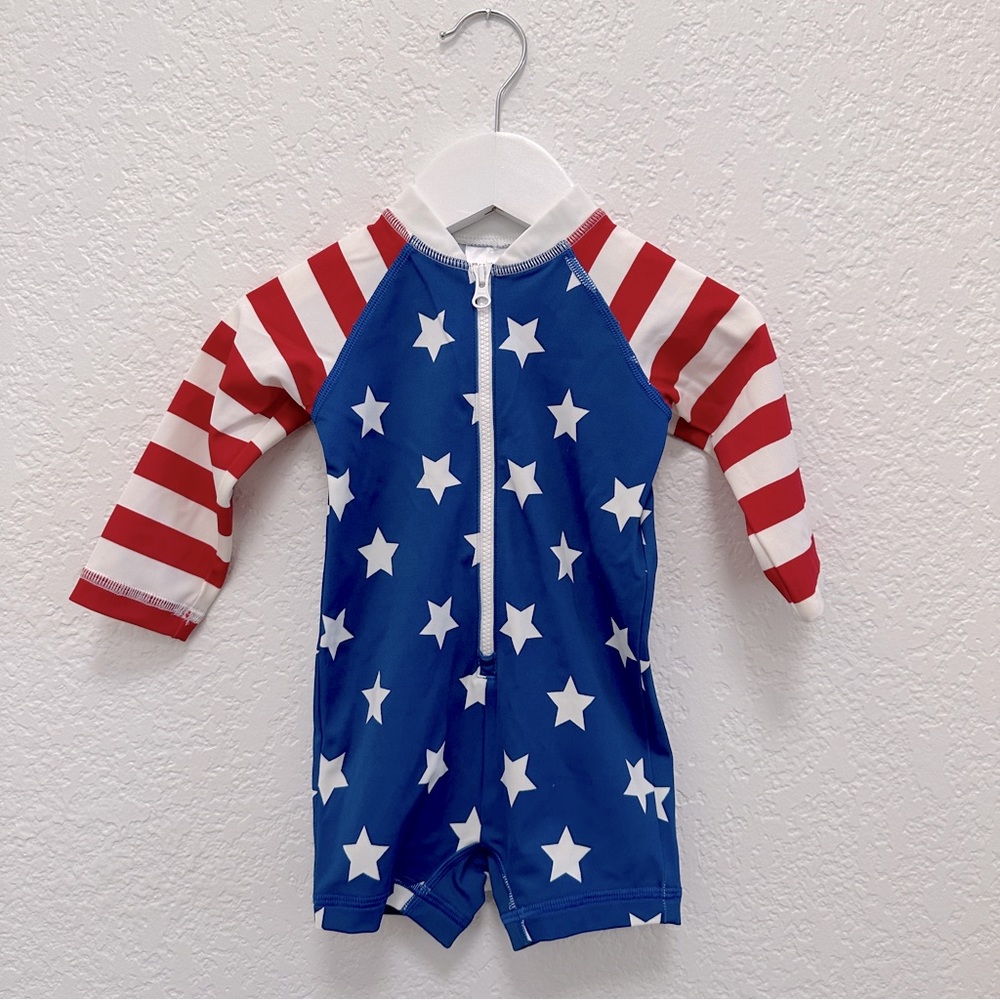 Hanna Andersson American Flag Red White Blue Swim Outfit 6-12M